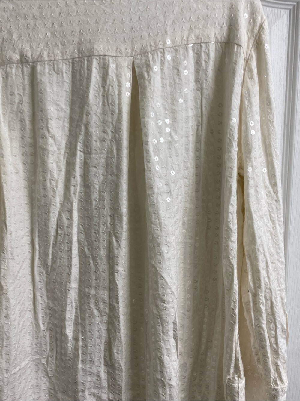Anthropologie Maeve Sequn Textured Button Down Long Sleeve Lagenlook Cream Top L - Picture 8 of 15